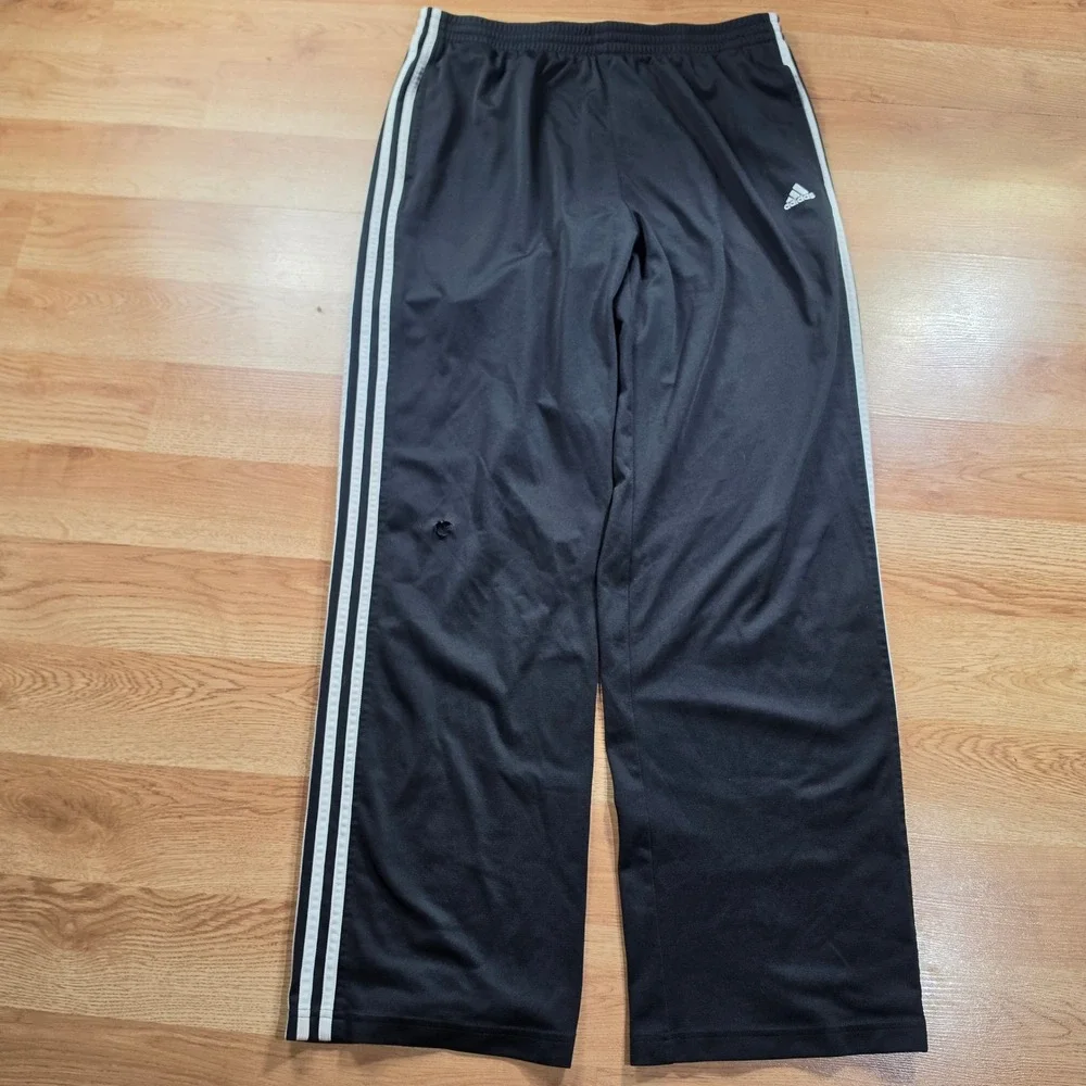 Vintage Adidas Track Pants Men XL Black 3-Stripe Athletic Baggy Straight Leg Y2k